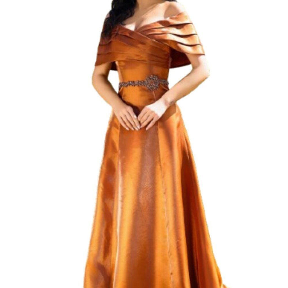 SALE NWT Terani Couture 252M5326 Shimmer Organza Formal Gown Cognac Size 16